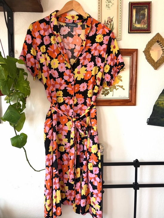 Modcloth Dresses & Skirts - ModCloth Retro Black Midi Dress with Pink, Orange & Yellow Floral Print - XL